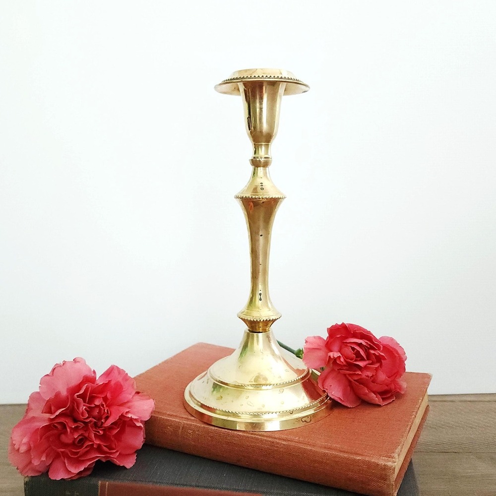 Vintage Brass Candlestick Holder with beaded‎ accen
